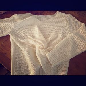 NWOT cream knit crop sweater w knot front design